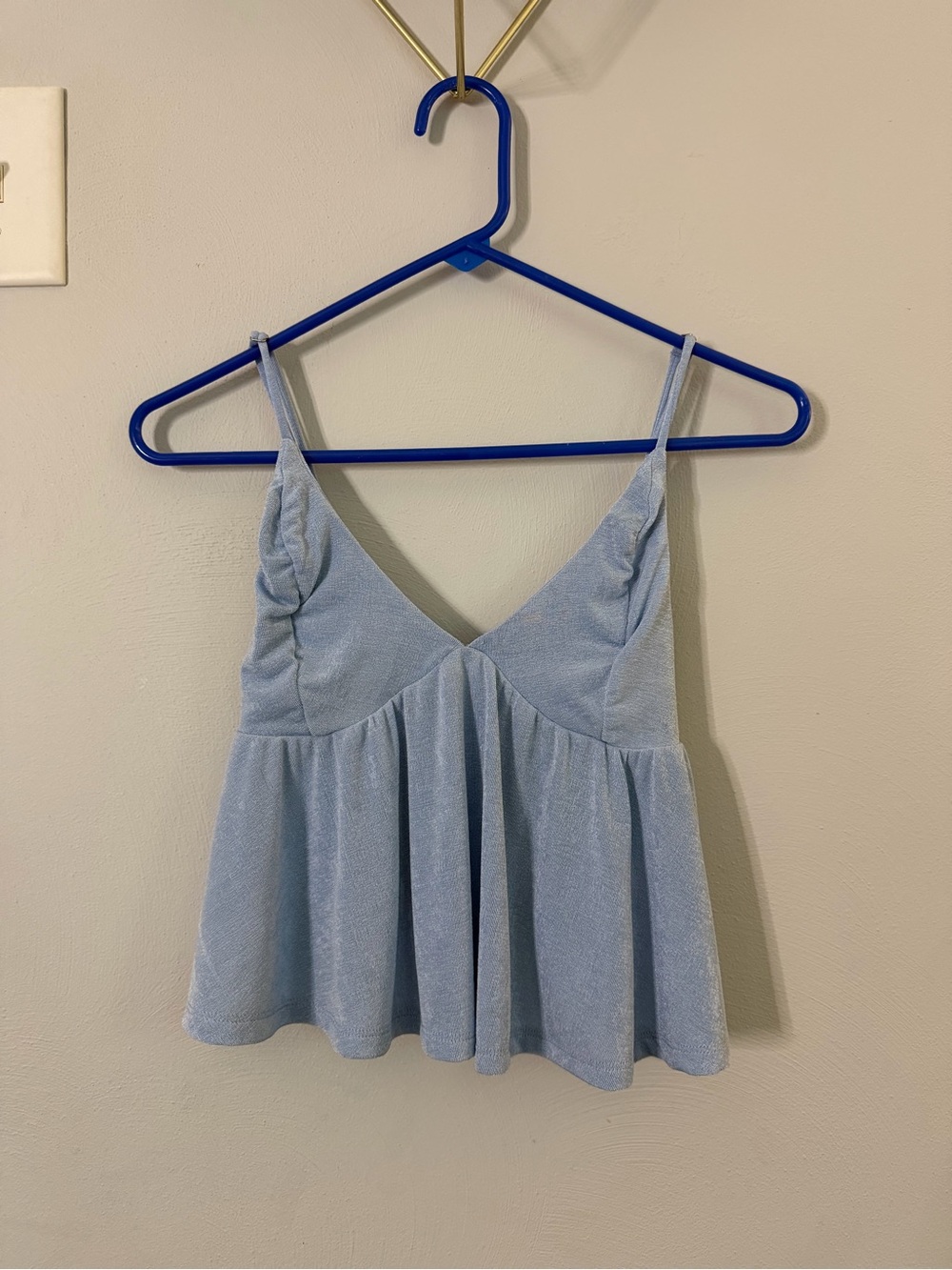 Light Blue V-Neck Spaghetti Strap Peplum Top